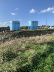 These strange blue things followed us around - we saw them again the following day being delivered to Hinkley